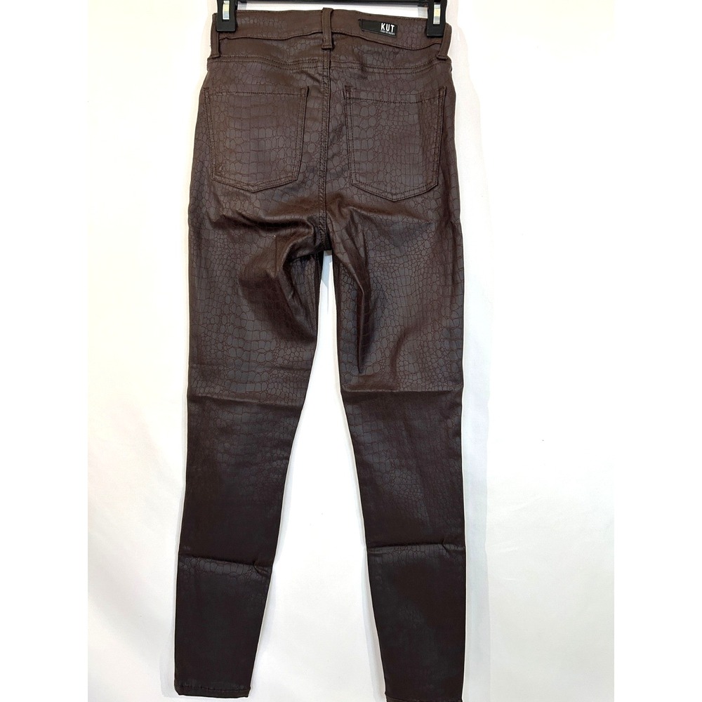 Kut From The Kloth Sz 2 High Rise Skinny Faux Gator Brown Leather Pants